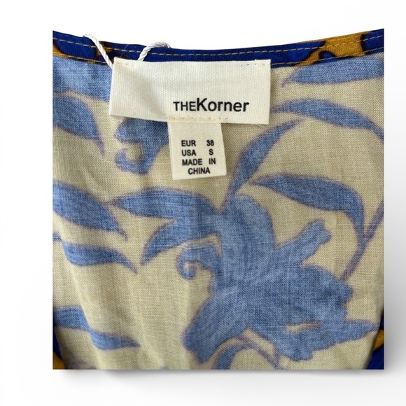 The Korner Floral Mini Dress NWT Blue Mustard Yellow Long Sleeve Size S Small - Picture 3 of 3